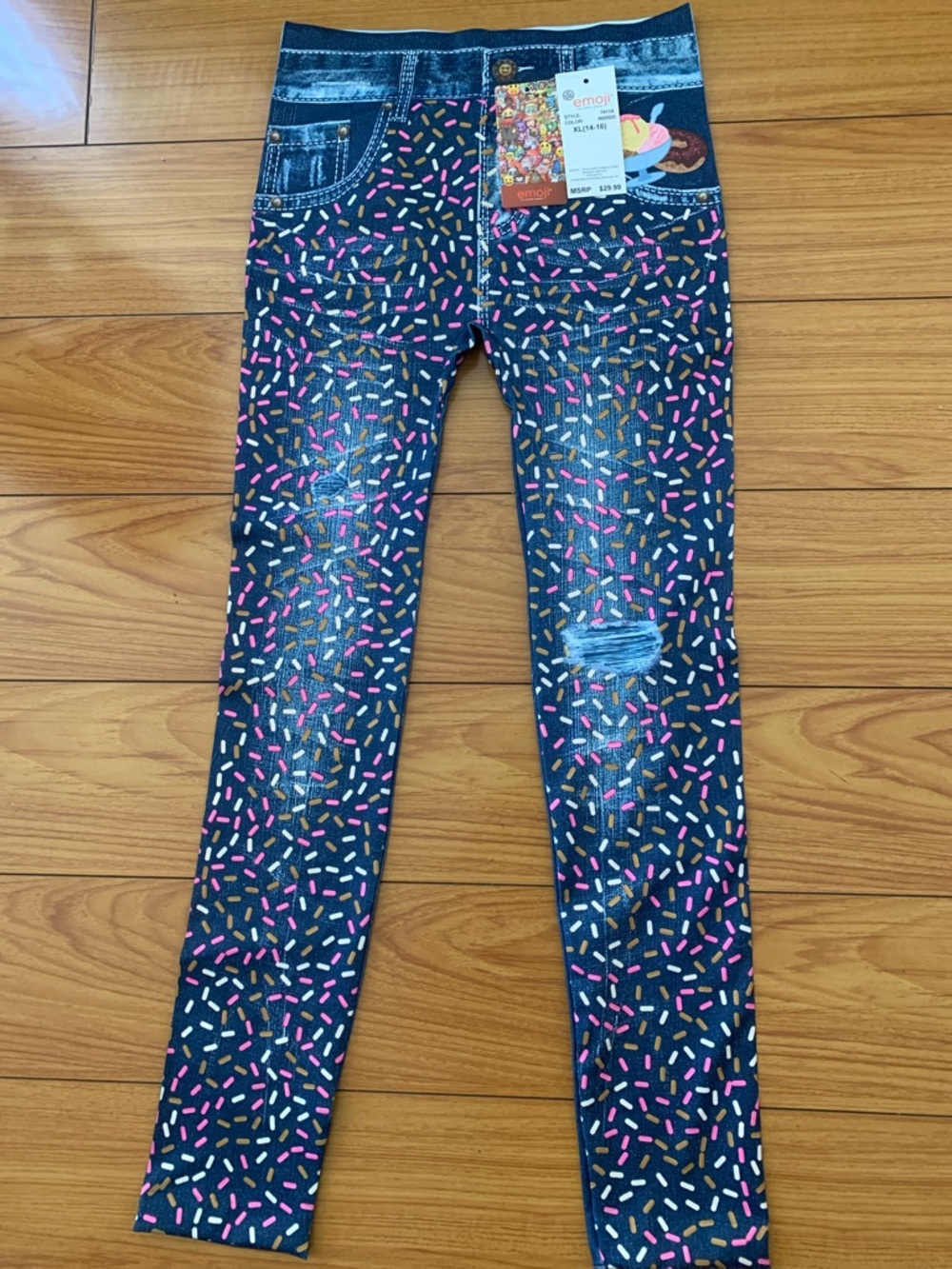 Emoji Girls' Navy Sprinkle Print Jeggings - Fun Stretch Jeans XL 14-16